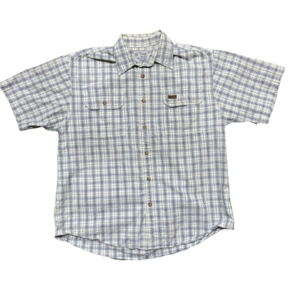 Carhartt Workwear Vintage Button Down White Blue Shirt Men's Size Large - Picture 1 of 9